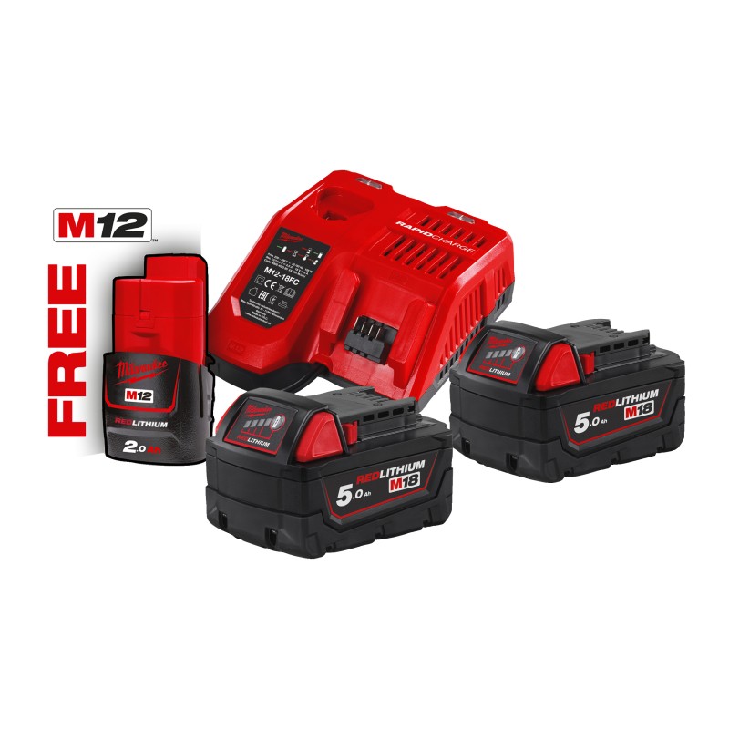 Energy Kit M18: 2 Batterie 5 Ah, 1 Caricabatterie, 1 Batteria M12 B2 Extra