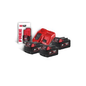 Energy Kit M18: 3 Batterie 5 Ah, 1 Caricabatterie, 1 Batteria M12 B2 Extra